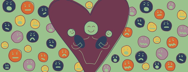 Heart with person in the center holding a baby