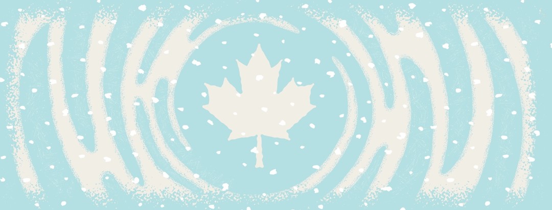 swirling snow mounds around a Canadian maple leaf