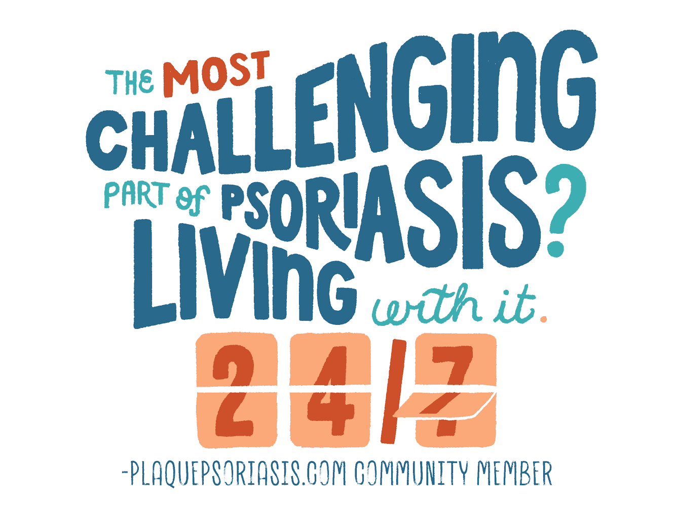 The most challenging part of psoriasis? Living with it 24 7. The 24 7 is a flipping clock face.