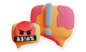 An angry emoji and a plaque covered speech bubble with an exclamation point.