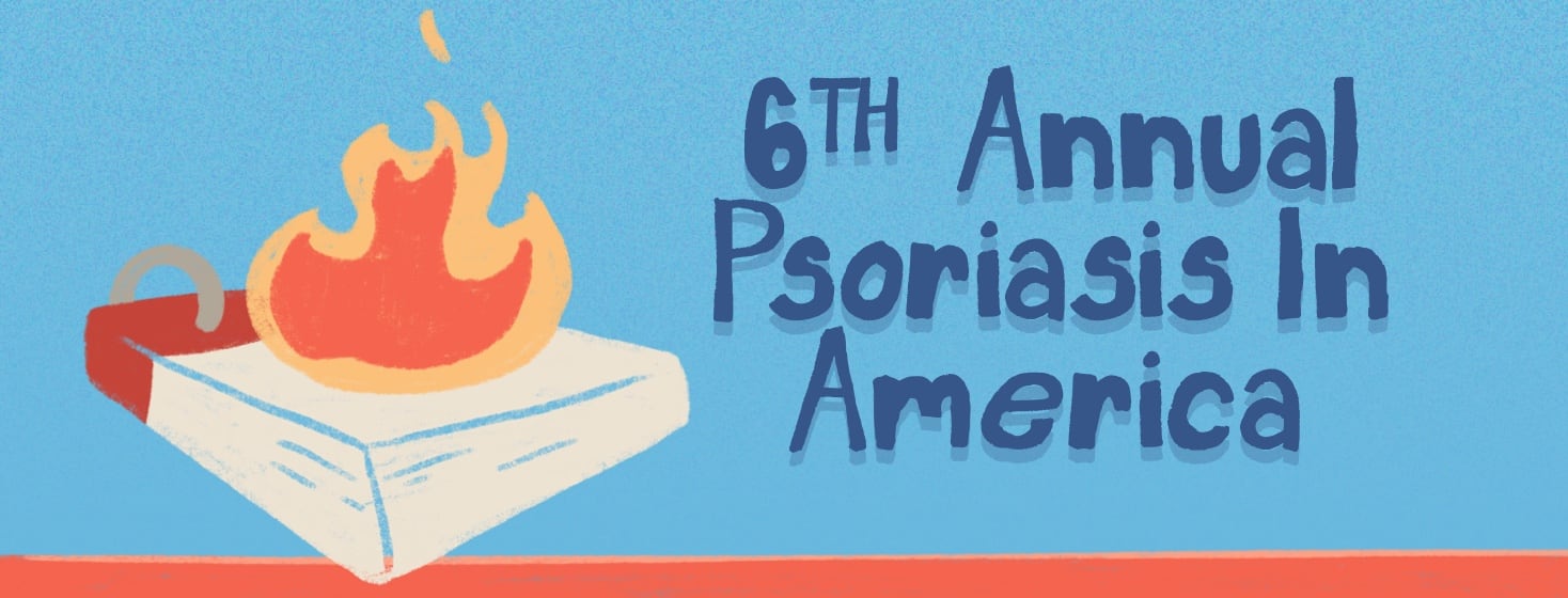 A calendar with a flame on top of it. The text reads, "6th Annual Psoriasis in America"