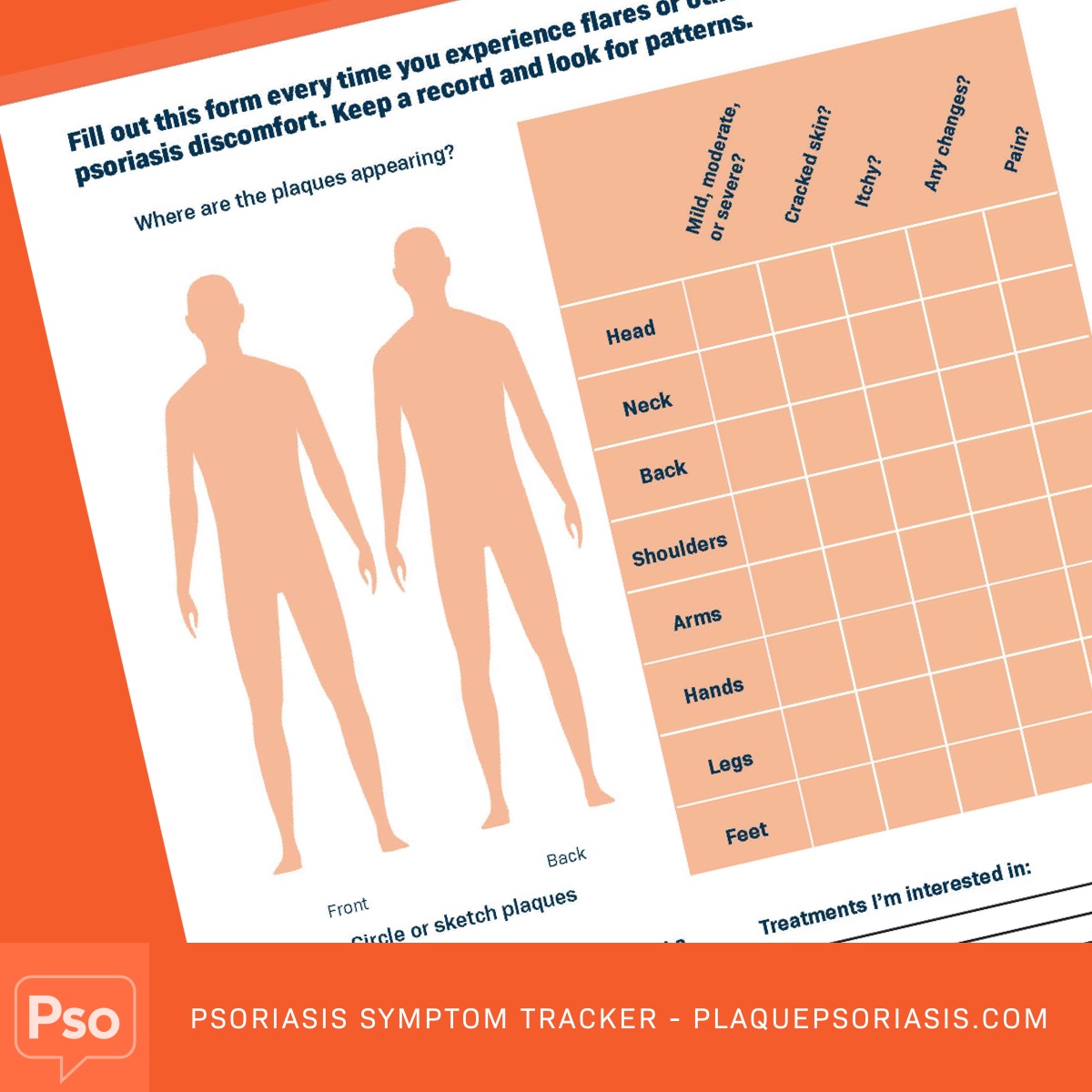 Download a printable copy of psoriasis symptom tracker