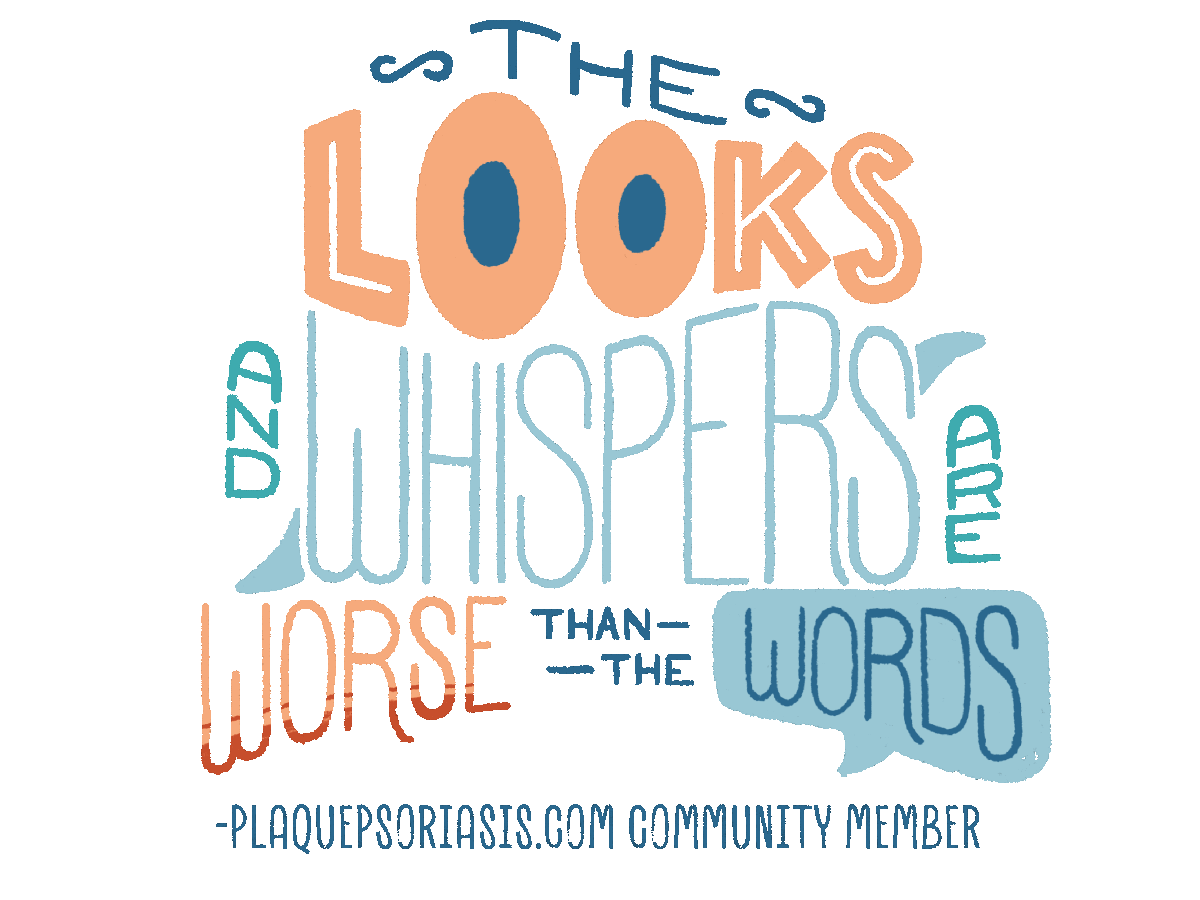 A hand-lettered and animated quote that reads The looks and whispers are worse than the words I think.