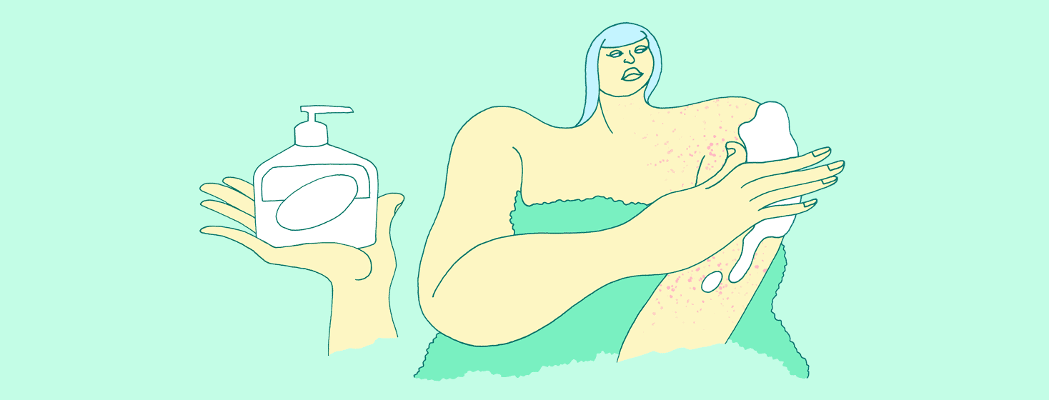animation of a woman moisturizing her psoriasis with multiple lotions