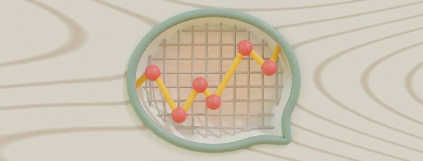 A speech bubble with a grid and line graph.