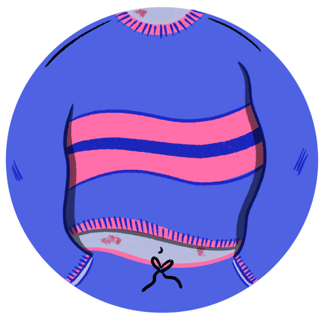 a persons torso with psoriasis wearing a sweat shirt and sweat pants