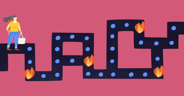 A person with Psoriasis is on a path moving forward with small fires on it